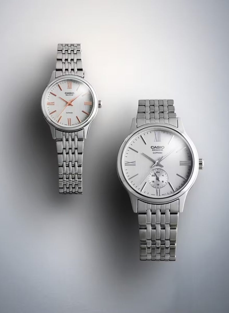 CASIO Beside Analog Men's Watch BMS-100D-7AVDF, 47.5mm White Dial, Silver Stainless Steel Case & Bracelet, 50 m WR - Image 2